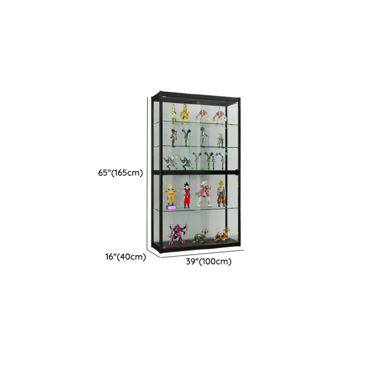 Adjustable Black Metal Shelf Glass Display Cabinet