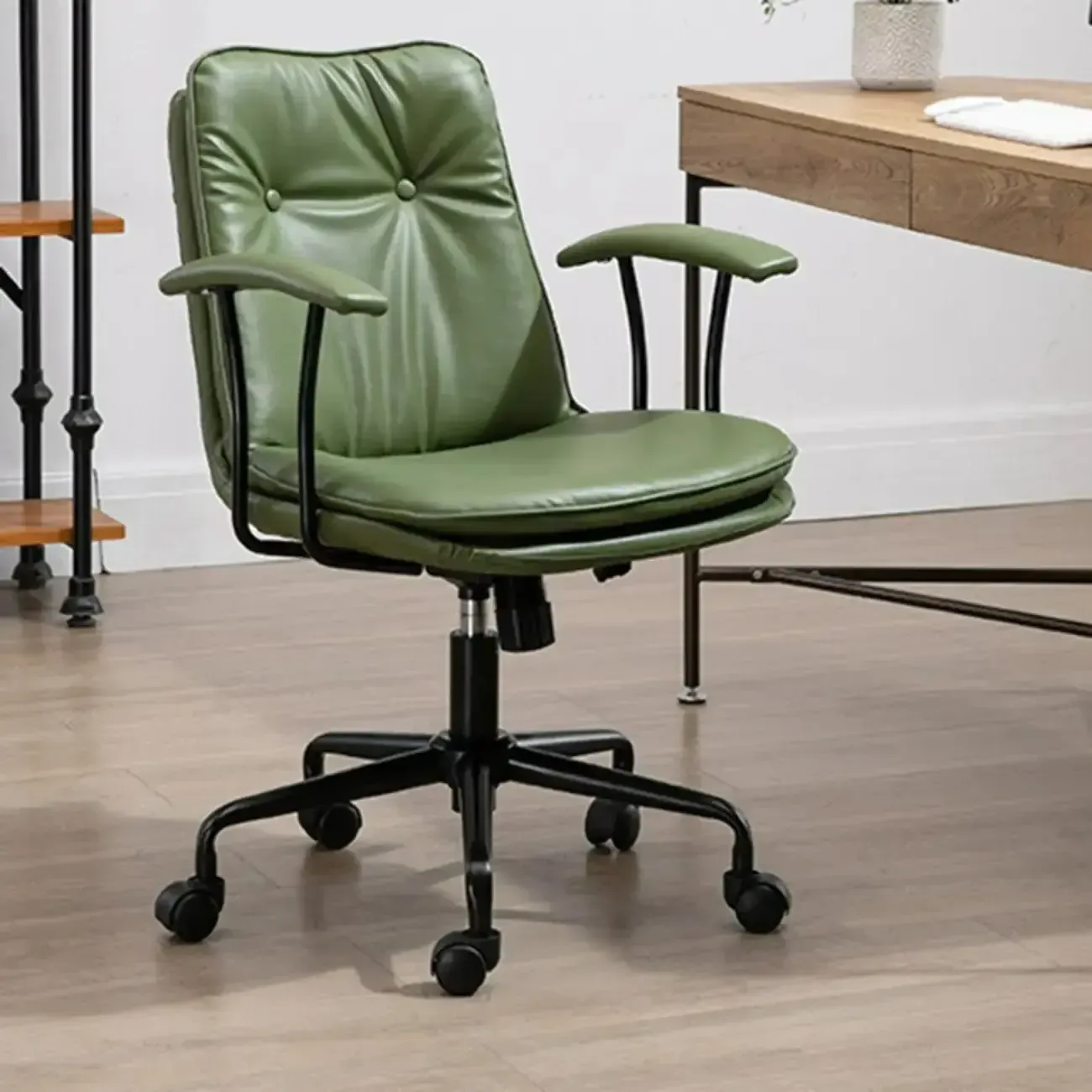 Modern Army Green Leather Adjustable Swivel Office Chair