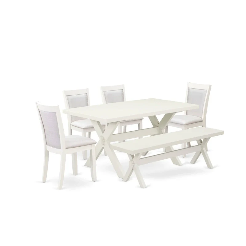 East West Furniture Dining Set- a Rectangle Dining Table and Cream Linen Fabric Parson Chairs, Linen White(Pieces Options)