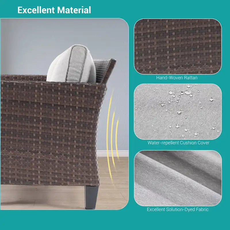 BONOSUKI 3-Piece Patio Sofa Set Brown Rattan with Side Table