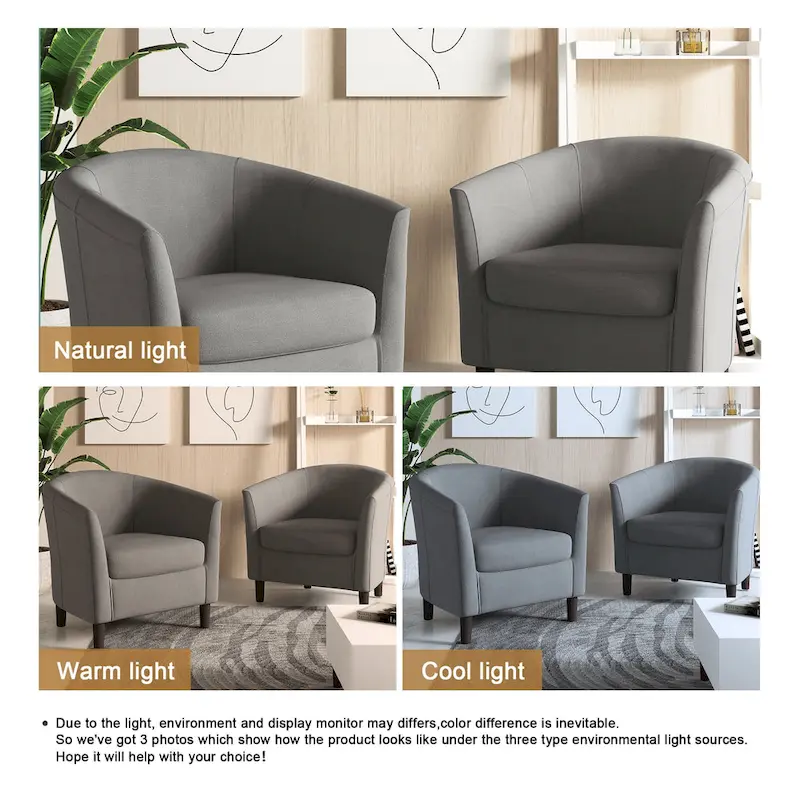 2 Set Modern Linen Barrel Accent Chairs Club Armchair