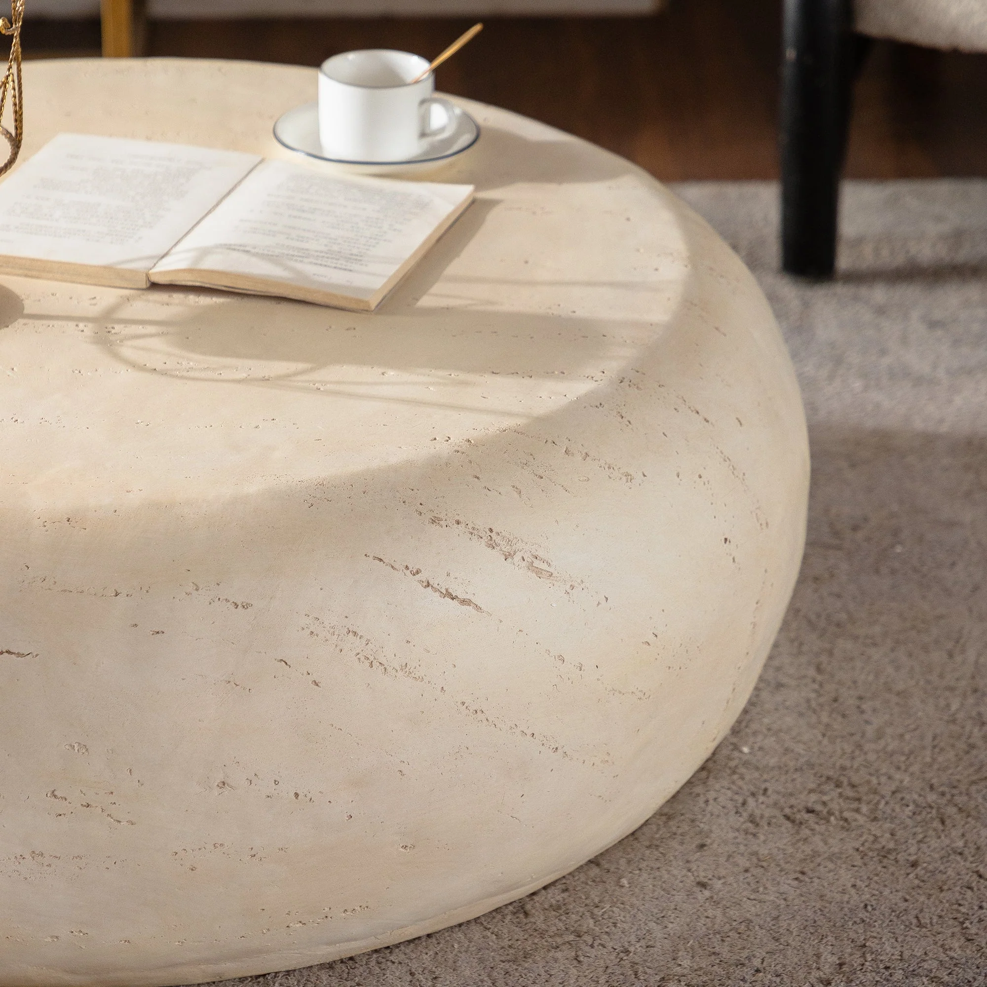 Mid-Century Faux Stone Round Coffee Table