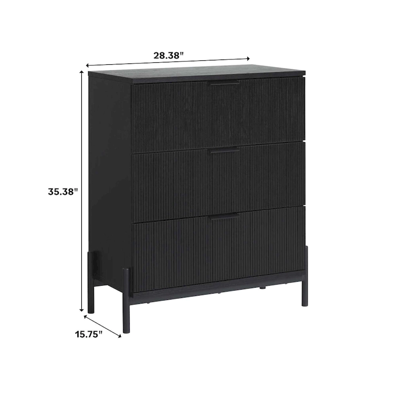 Middlebrook Designs Three Drawer Chest with Reeded Drawer Fronts