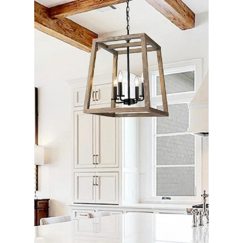 Rustic Large Geometric Wooden and Black Lantern