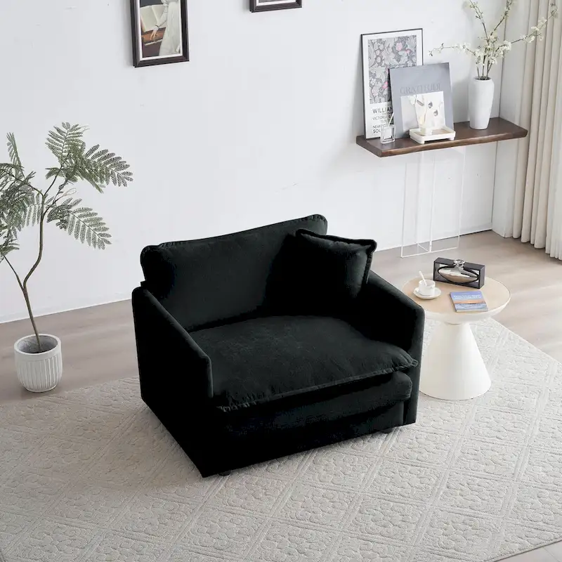 Black 2-Piece Chenille Sofa Set with Loveseat Sofa and Single Sofa