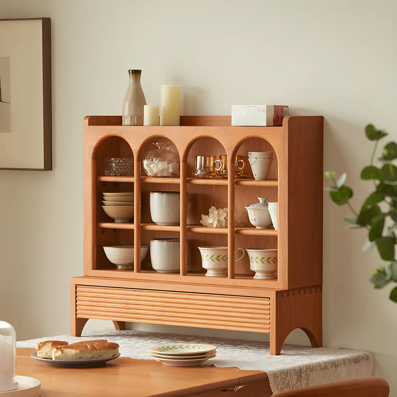 Nordic Medium Wood Cherry Open Storage Display Stand