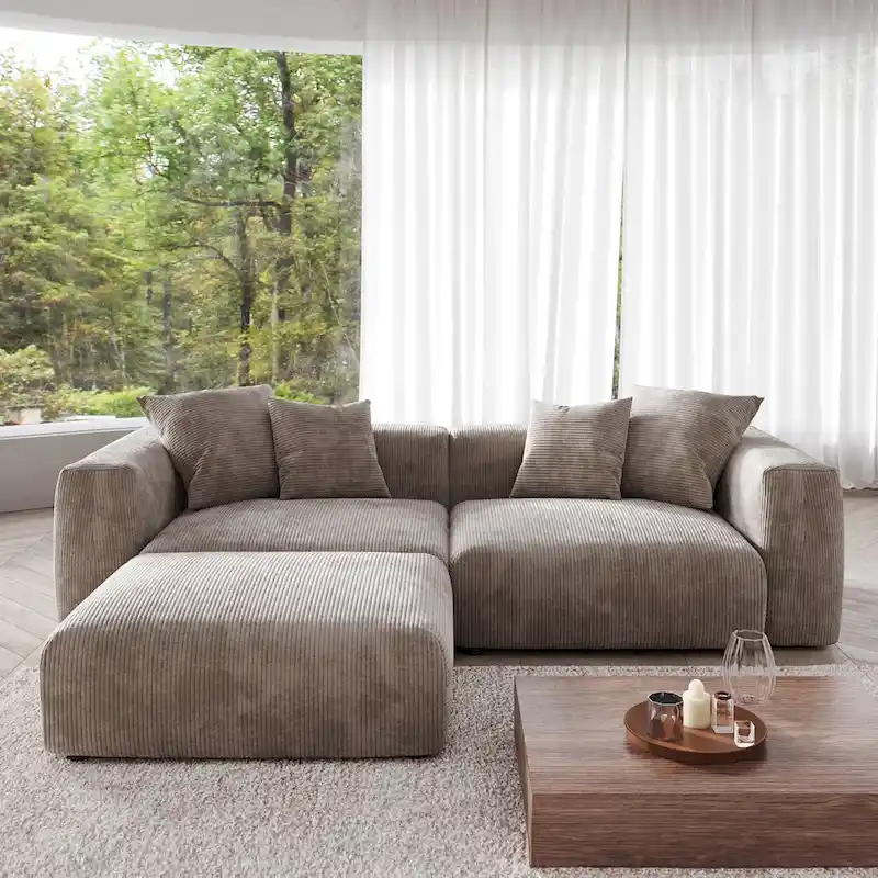 Sectional Couch Sofa with 4 Pillows, Modern Luxurious Modular Sectional Couch with Chaise Ottomans