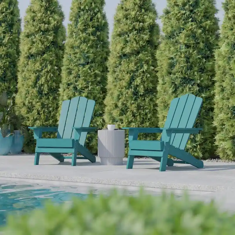 Set of 2 Commercial All-Weather Adirondack Chairs with Cupholders