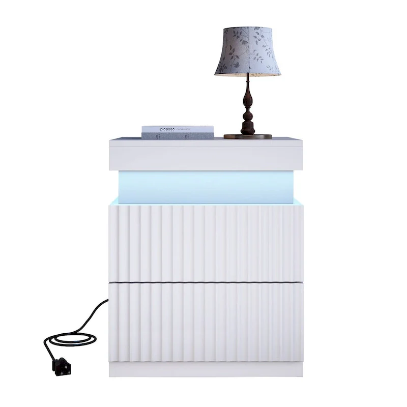 JASIWAY LED Night Stand Bedside Table with Charging Station- Set of 2