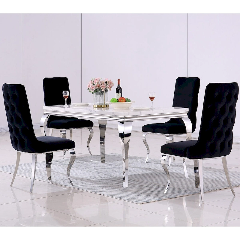 Black and Silver Dining Chairs with Soft Velvet and Metal Legs