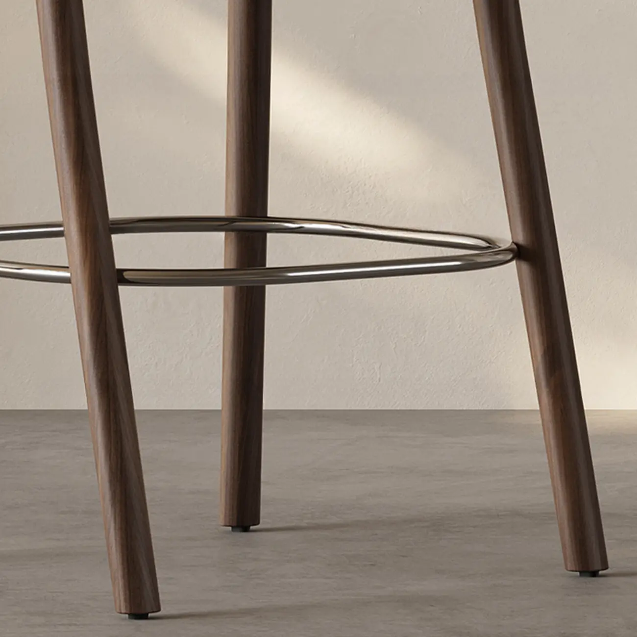 Mid-Century Modern Wood Faux Leather Bar Stool