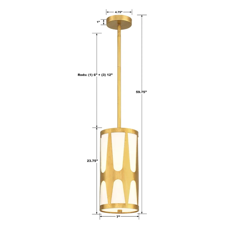 Royston 1 Light Antique Gold Pendant - 7 W x 14 H x 7 D