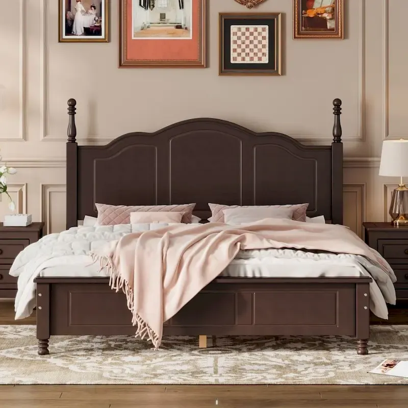 Queen Size Wood Platform Bed Frame,Retro Style Platform Bed