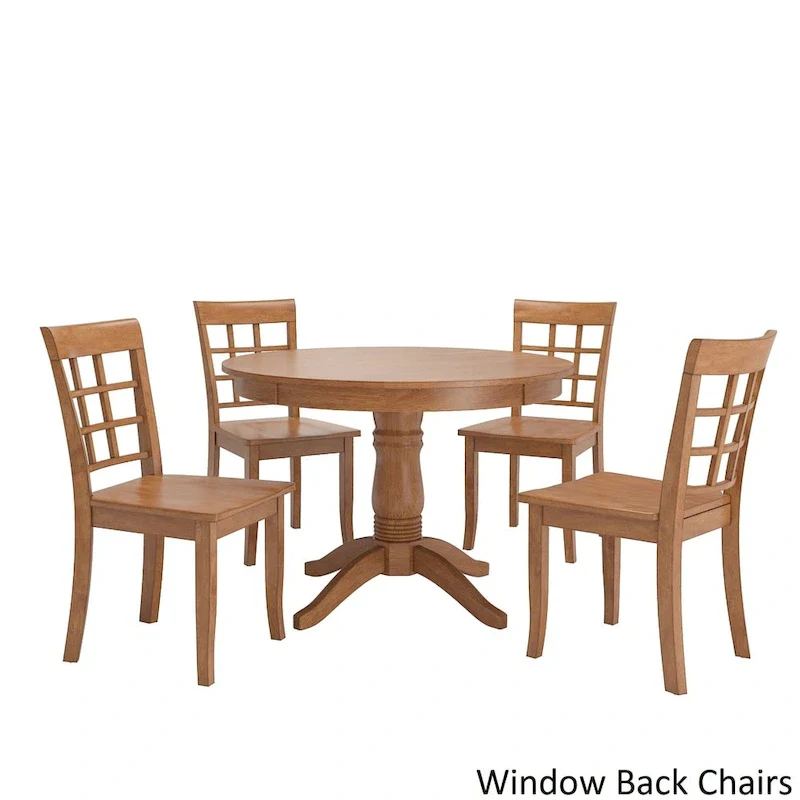 Wilmington II Round Pedestal Base Oak Finish 5-Piece Dining Set by iNSPIRE Q Classic
