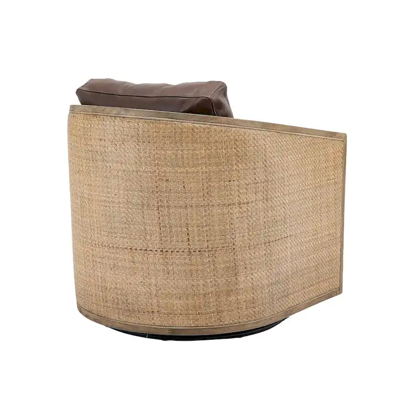 Swivel Barrel Chair, Comfy Round Accent Chair, 360 Degree Swivel Barrel Club Chair, Leisure Arm Chair with Rattan Woven Frame