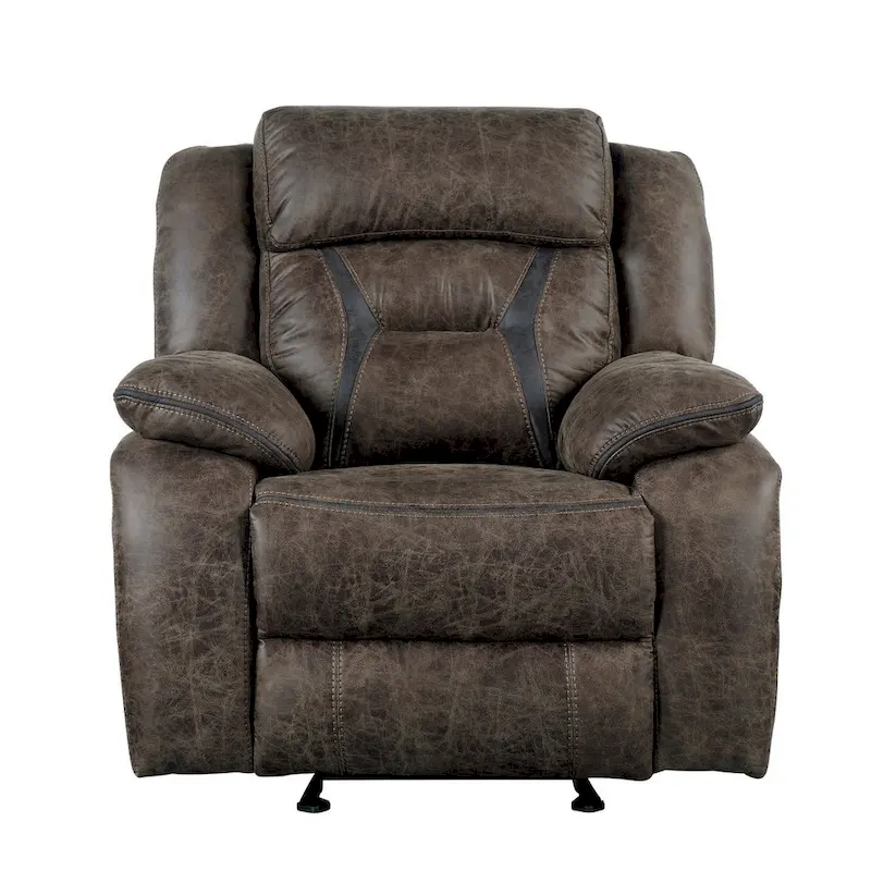 39 Inch Manual Glider Recliner Chair, Brown Microfiber, Solid Wood