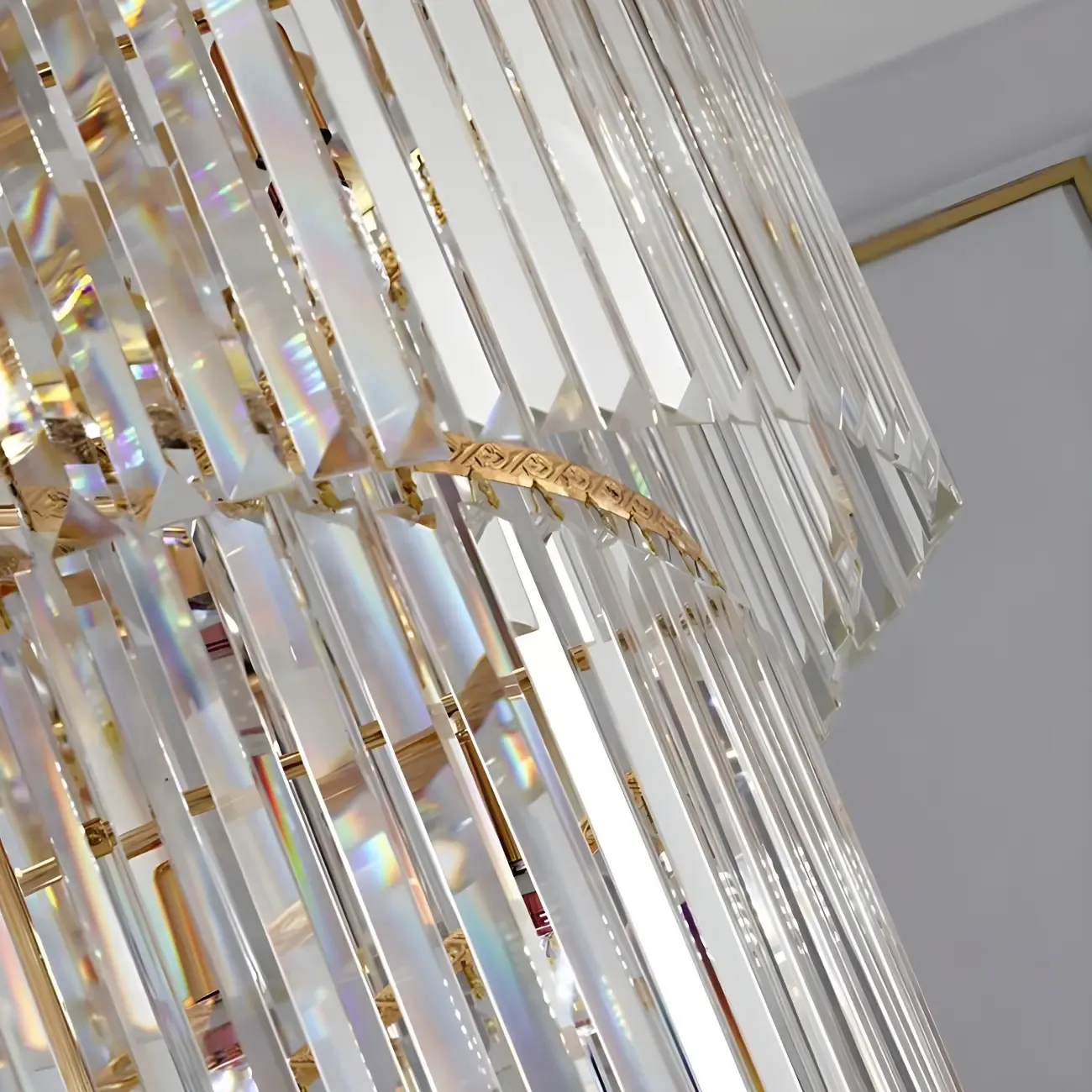 Luxurious Gold Spiral Crystal Round Tier Stairwell Chandelier
