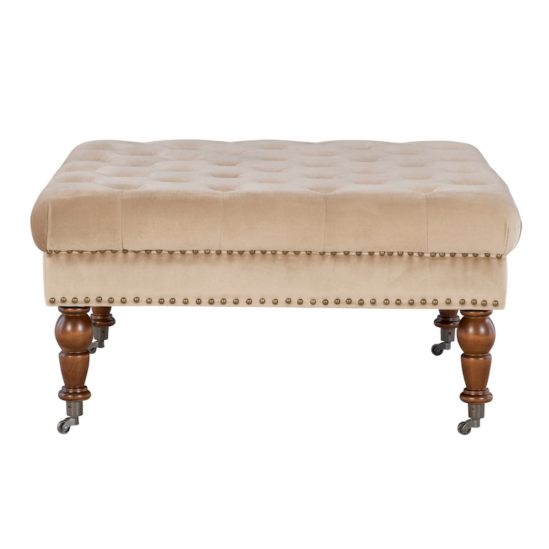 Abigal Tan Velvet Square Tufted Ottoman