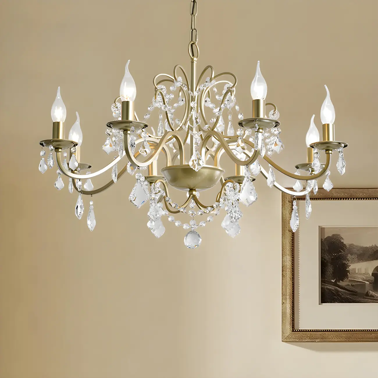 Gold Crystal Curved Metal Elegant Chandelier Light