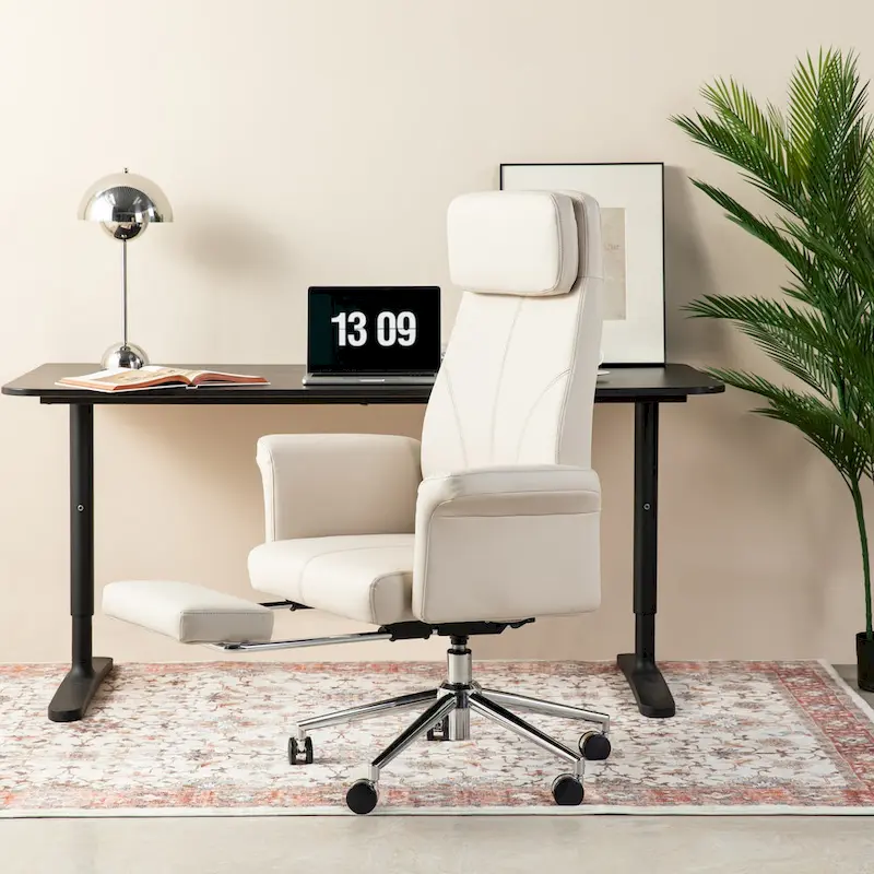 Glitzhome 49H Modern Adjustable Swivel High Back Ergonomic Office Chair with Armrest and Extendable Footrest