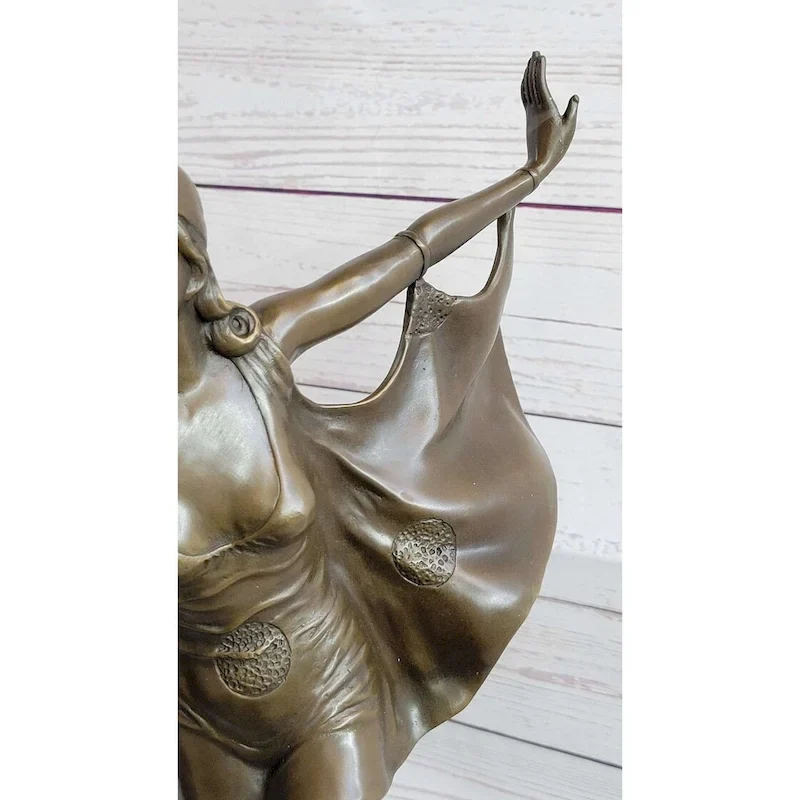 Signed Otto Poertzel Bat Dancer Bronze Sculpture Art Deco Nouveau Marble Figure