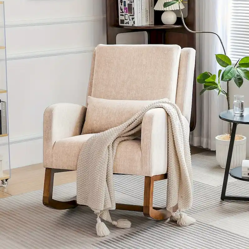 Rocking Chair, Indoor Upholstered Rocking Chair for Living Room, Modern Glider Rocker Chair w/Pillow