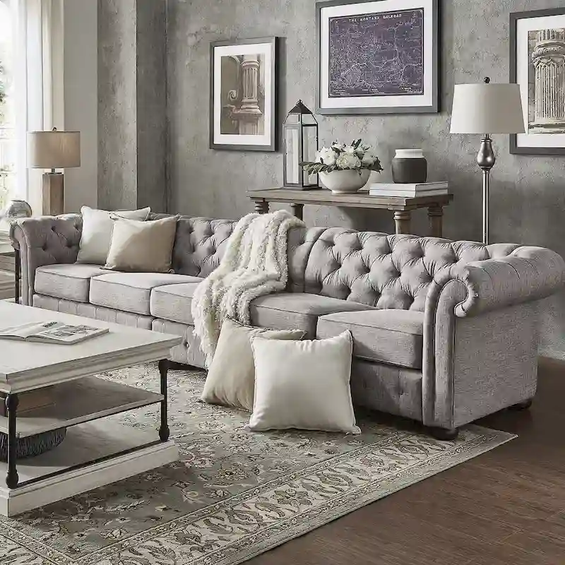 Knightsbridge Light-grey Extra Long Chesterfield Sofa by iNSPIRE Q Artisan
