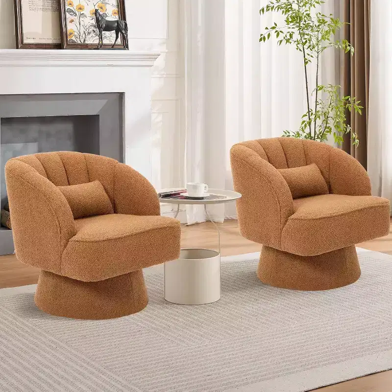 Acekool 360 Swivel Barrel Chair - Plush Teddy Velvet Lounge Chair