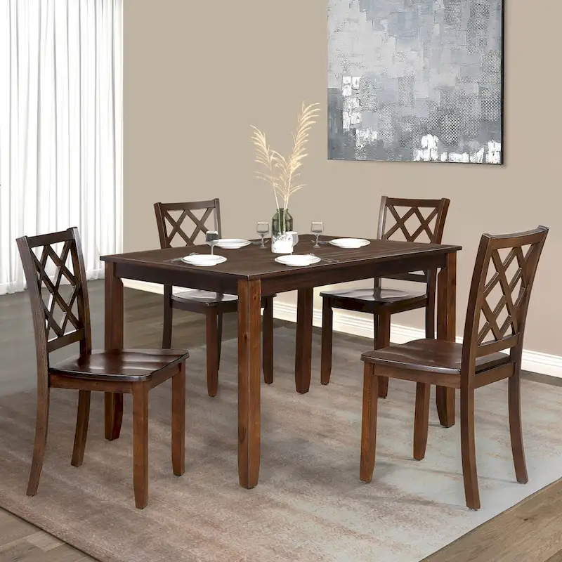 Furniture of America Manheim Casual 5-Piece Farmhouse Solid Wood Dining Set