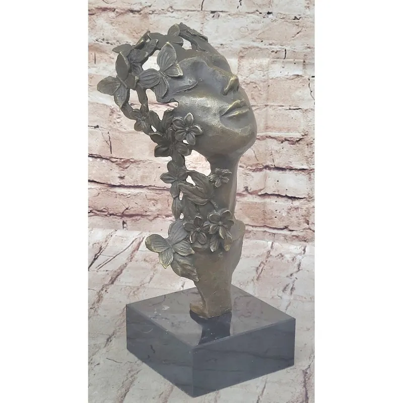 Abstract Surreal Female Bust Face Mask Butterflies Bronze Metal Sculpture Dali