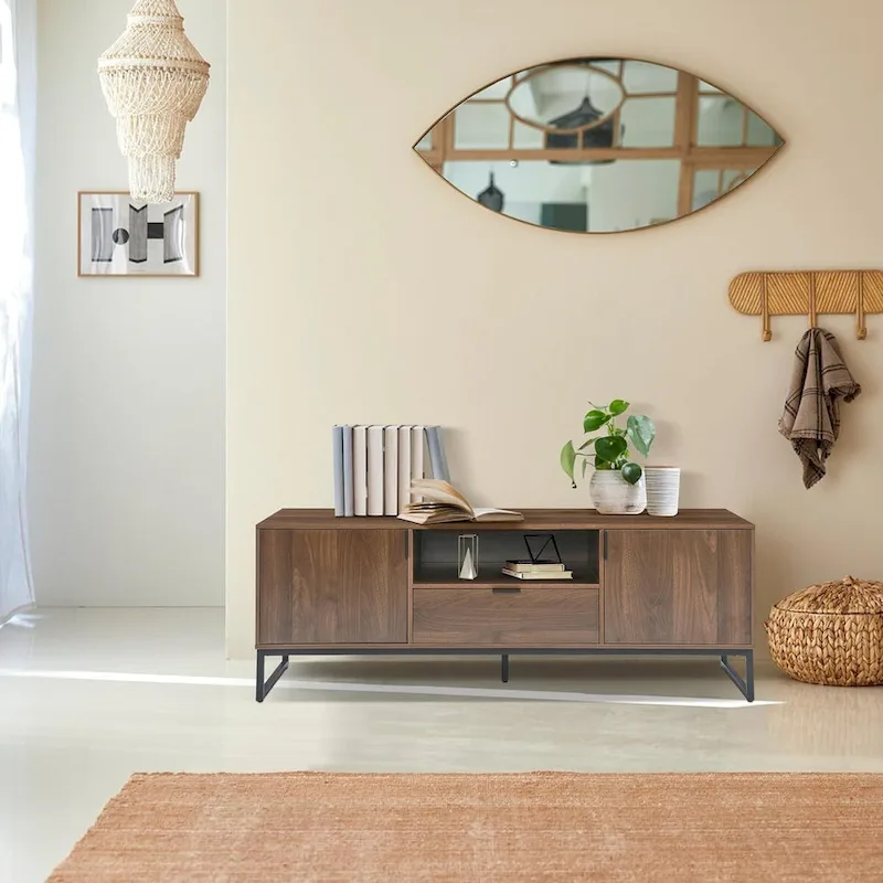 Wood TV Stand with 2 Doors and Adjustable Shelves for TVs up to 55