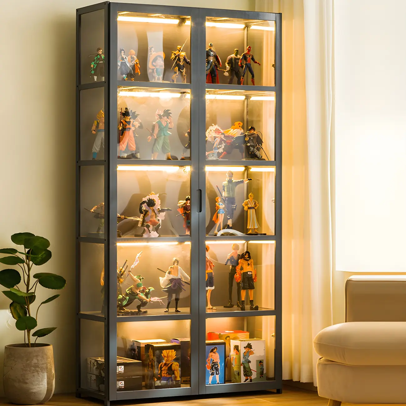 Modern Natural Bamboo Acrylic Standard  Display Cabinet