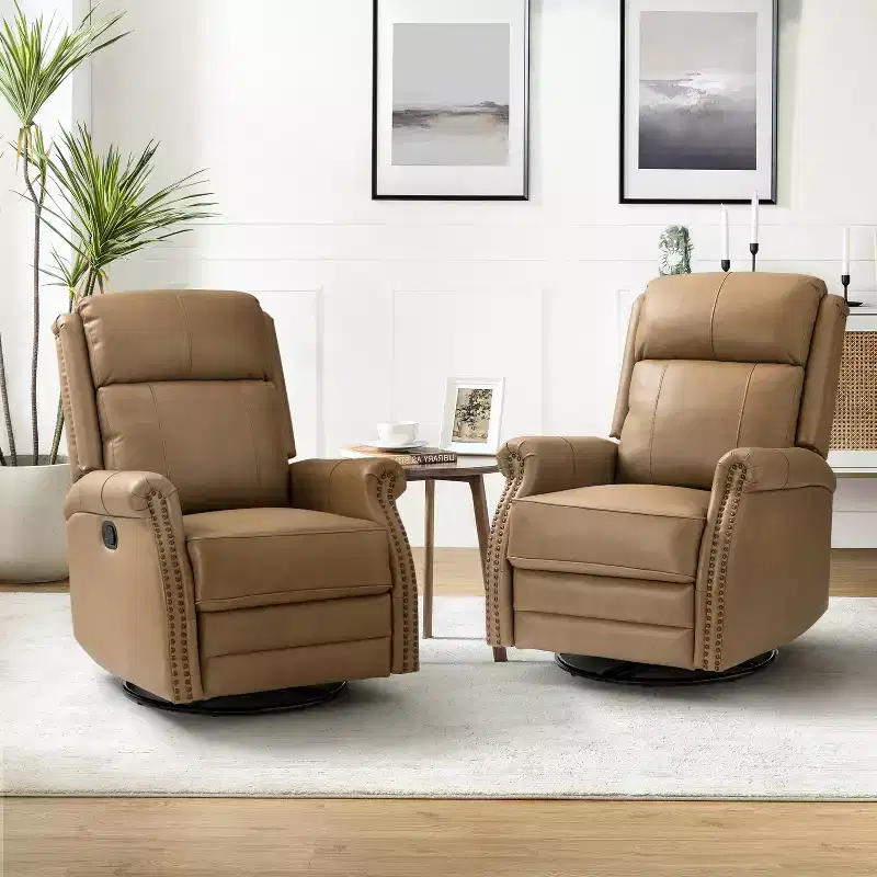 Irene 30.5 Wide Genuine Leather Manual Recliner with Rolled Arms Set of 2| ART OF LIVING DESIGNS