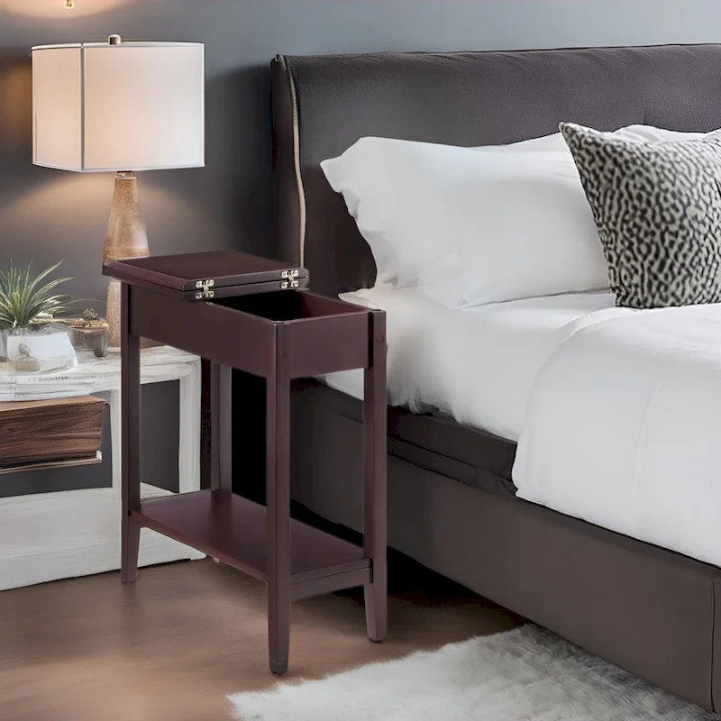 Narrow Flip-Top End Table with Drawer & Shelf, Gray/Black/Espresso/Cream/White/Cherry