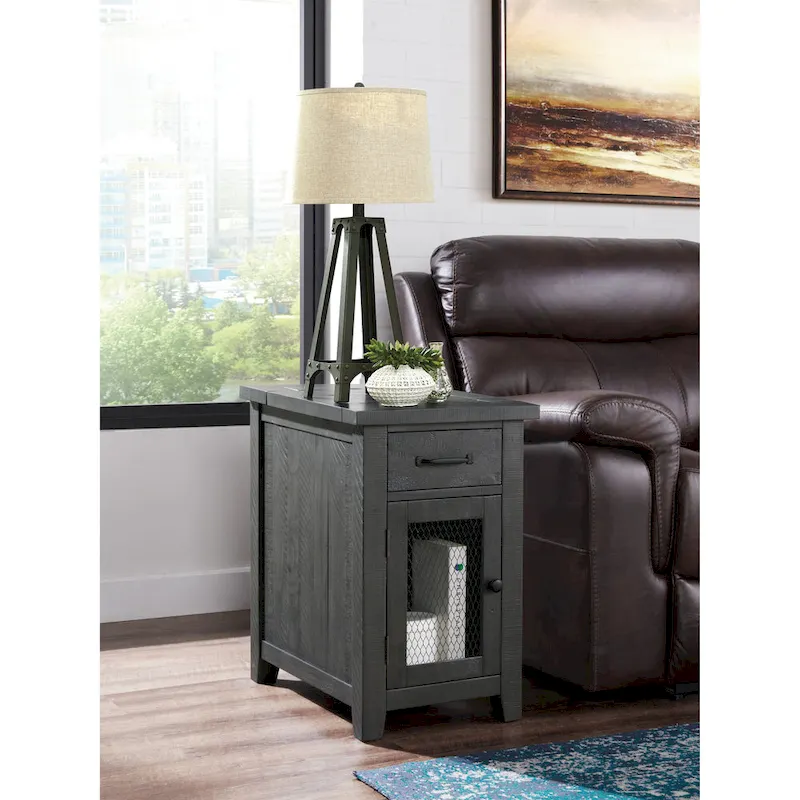 Rustic Solid Wood Chairside End Table with Hidden Charging Station