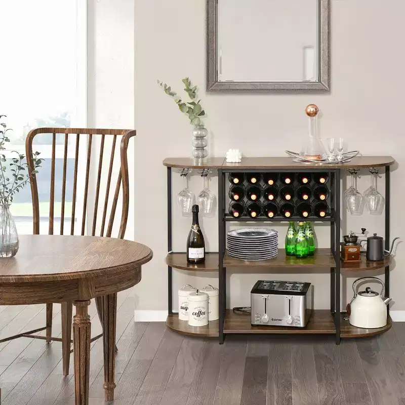 Costway Rack Table Coffee Bar Cabinet Freestanding Liquor Stand Glass Holder