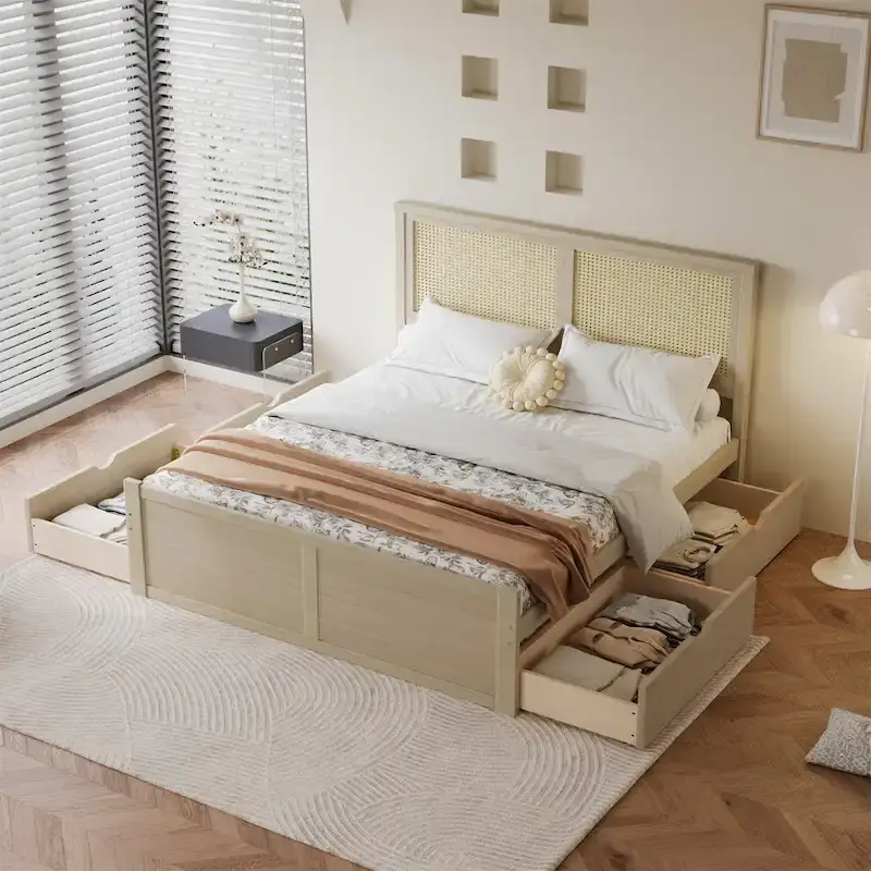 Full Size Wood Storage Platform Bed