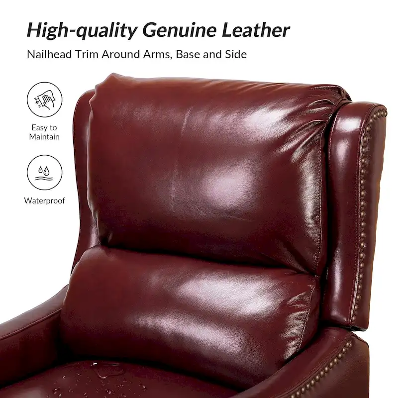 Brigida Modern Genuine Leather Nailhead Trim Recliner with Adjustable Footrest Set of 2 by HULALA HOME