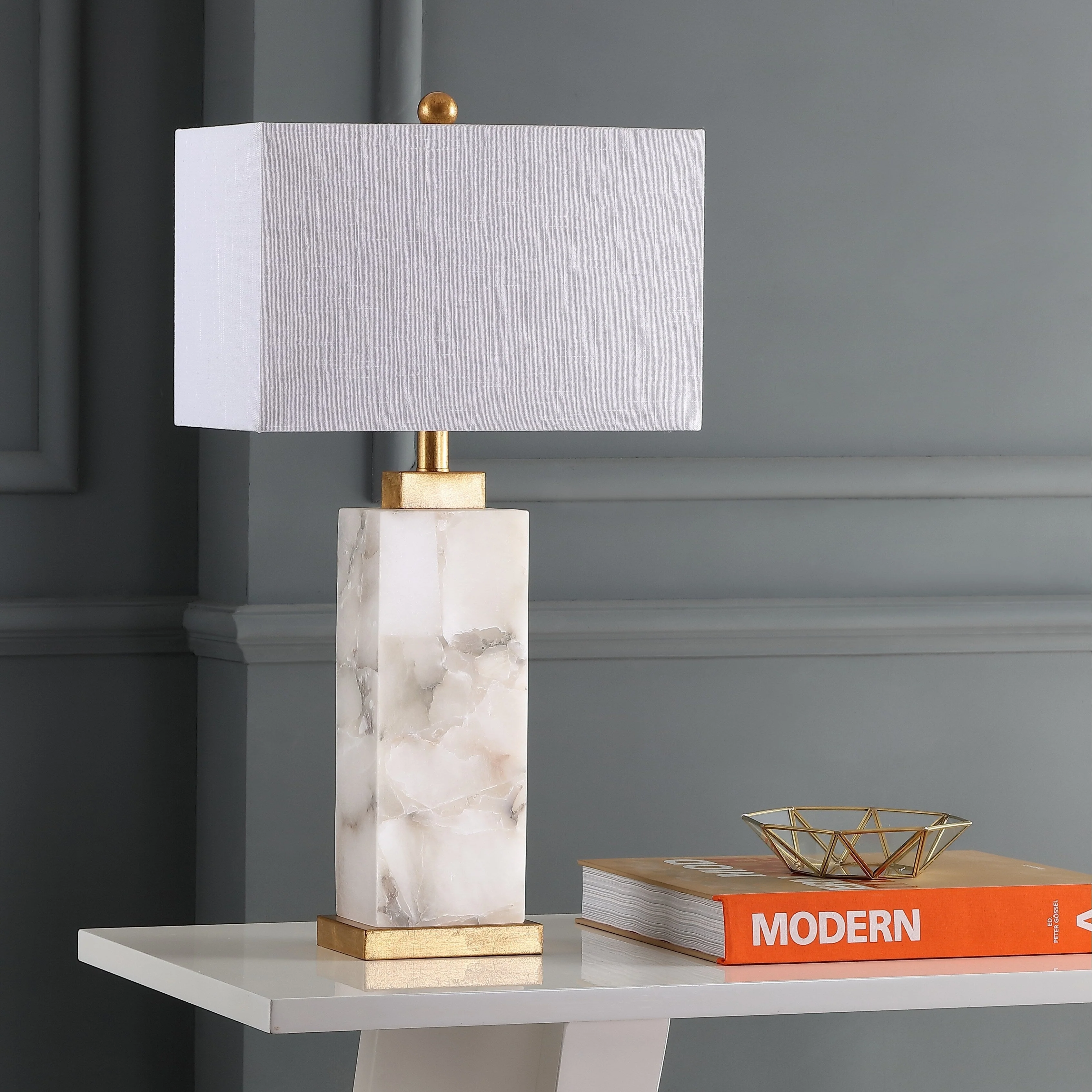 Eloise 27.5 Alabaster LED Table Lamp, White/Gold Leaf by JONATHAN Y