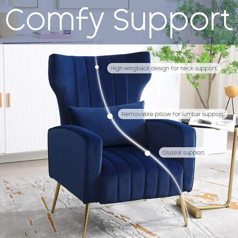 HOMYKA Accent Chair Upholstered Velvet Wingback Armchair with Pillows