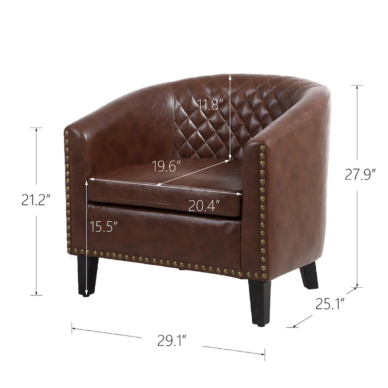 Accent Barrel Chair Living Room With Nailheads And Solid Wood Legs