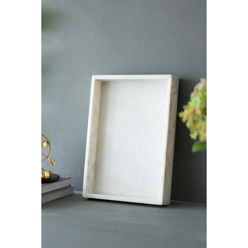 A&B Home Rectangular Marble Tray - White