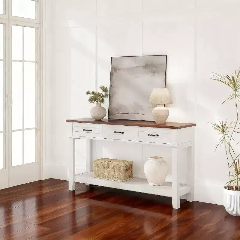 Entryway Table, Console Table with 3 Storage Drawers, 3 Tier Farmhouse Wooden Sofa Table, Hallway Tables for Entryway, Living Room
