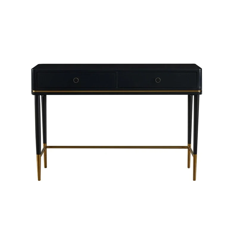 Art Deco Two-Drawer Desk with Gold Inlay – Off White / Black, Single