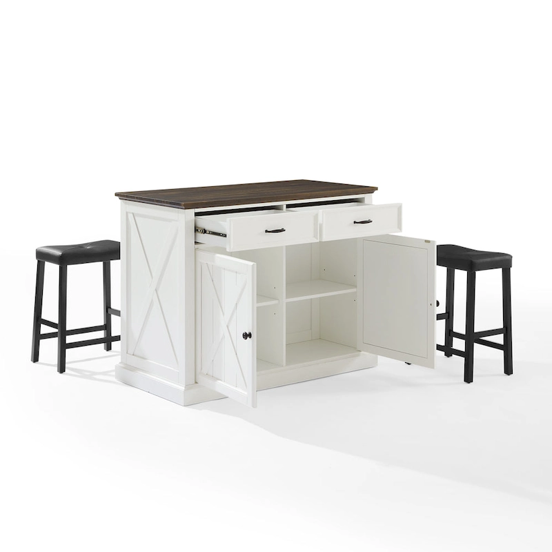 Crosley Clifton Kitchen Island W/Uph Saddle Stools - 43d x 47.75w x 36.25h