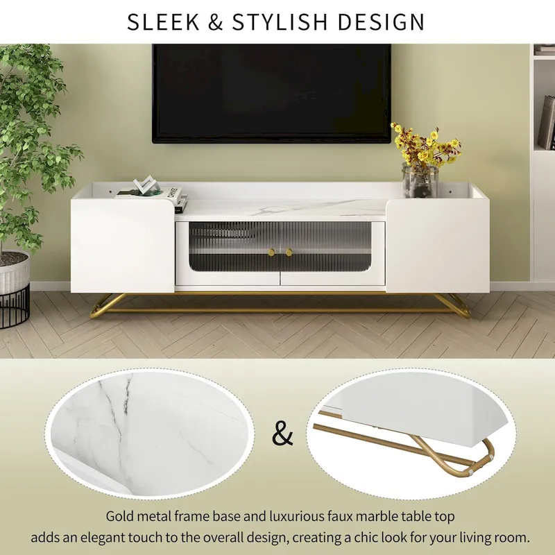 TV Stand with Fluted Glass Doors - Entertainment Center for TVs Up to 70 Inches