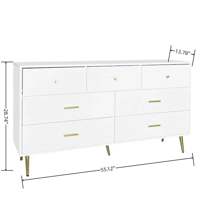 Seven-Drawer Large Chest of Drawers Cabinet with Golden Handles and Legs