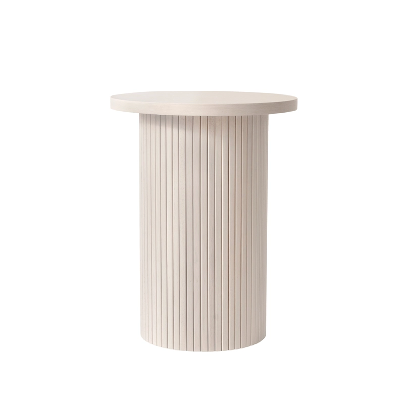 Round Wood End Table Fluted Pedestal Side Table