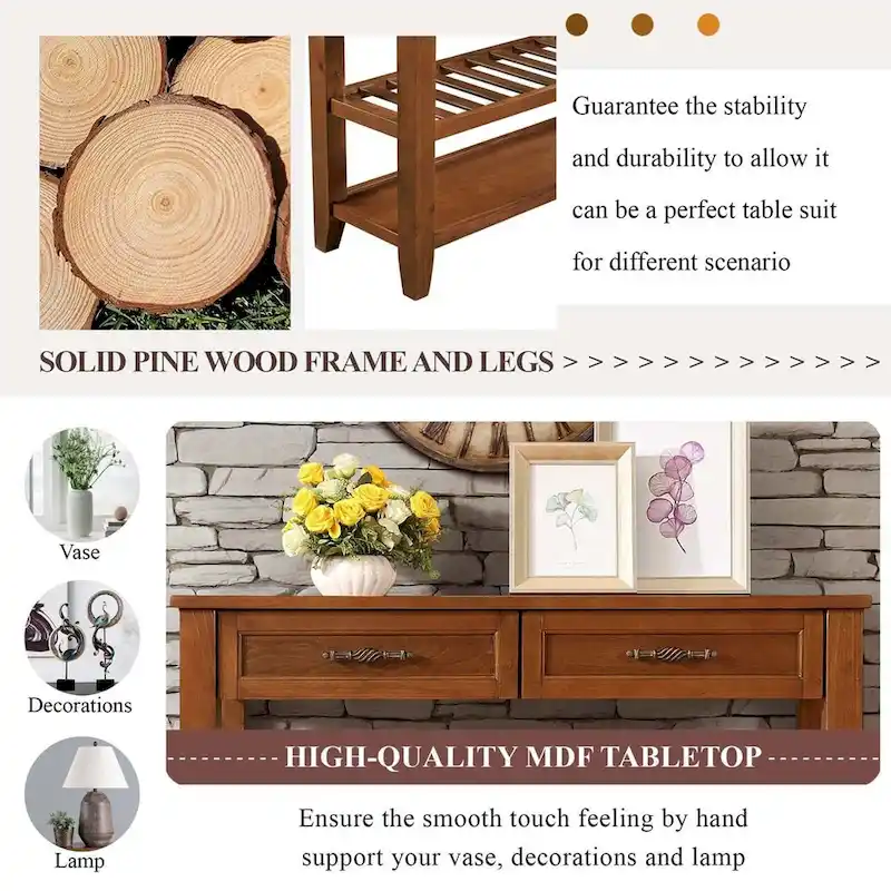 Mid-Century Style 42 Solid Wood Buffet Sideboard