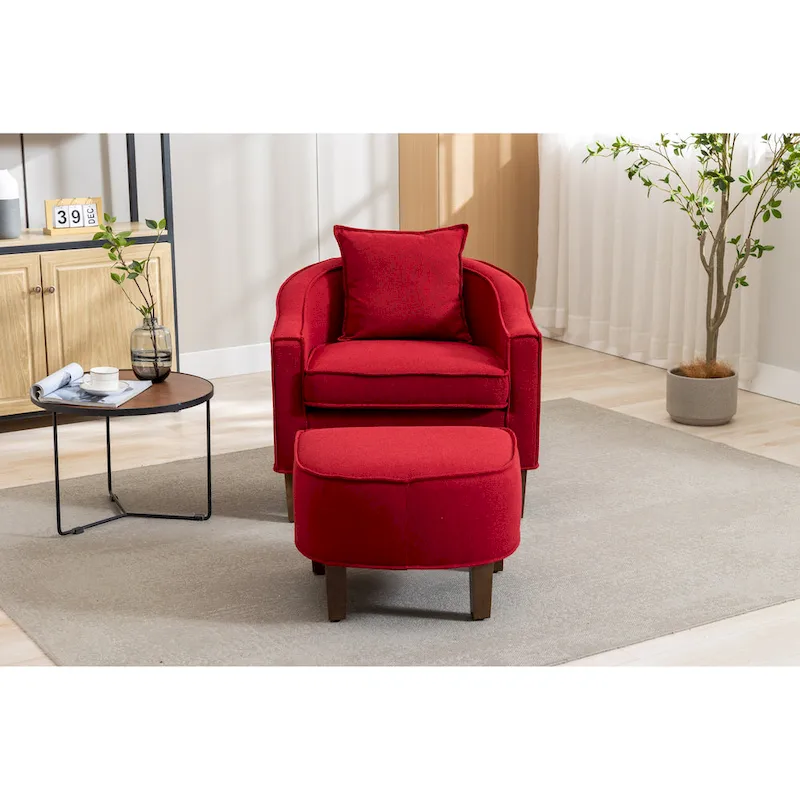 Upholstered Barrel Accent Chair with Ottoman